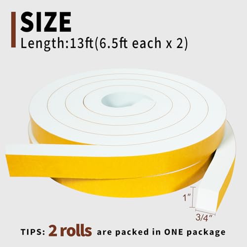 Yotache White High Density Foam Tape 1" x3/4", Total 13 Ft - size: 1"x3/4"x13 FT