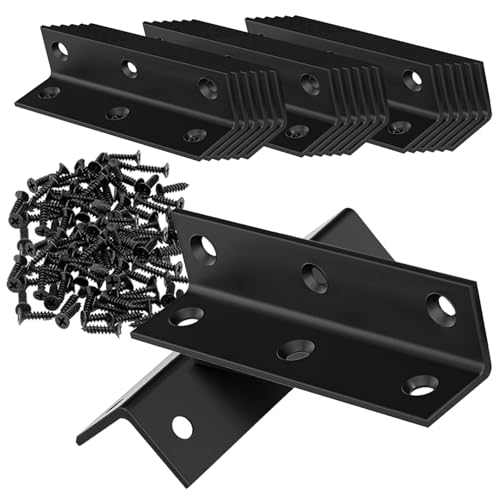 20 PCS Black Steel Corner Brackets 3'' x 0.8'' L Shaped Metal Angle Bracket with Screws, 80 MM 3 Inch Heavy Duty Corner Brace for Wood Furniture, Bookshelf, Cabinet Corner - size: 80x20MM