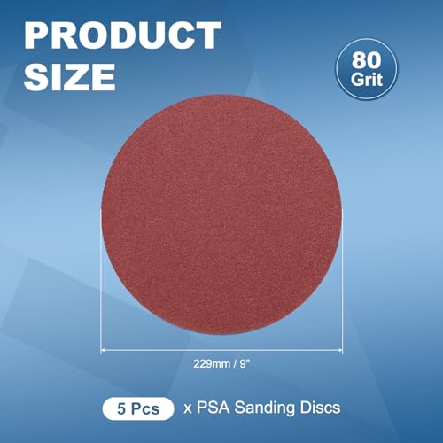 5 Pack 9 Inch PSA Sanding Discs 80 Grit Aluminum Oxide Red - size: 80 grit