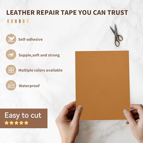 TIANLDD Leather Repair Tape,3.5 x 80 Inches Self Adhesive Leather Repair Patch，Leather Repair Kit for Furniture，Couches,Car Seats,Cabinets,Handbags(Yellowish Brown-Litchi Grain) - color: Yellowish Brown-Litchi Grain, size: 3.5" x 80"