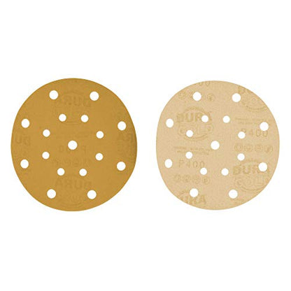 Dura-Gold 6" Gold Sanding Discs, 400 Grit, Box of 50, Hook & Loop, 17 Hole - size: 400-Grit