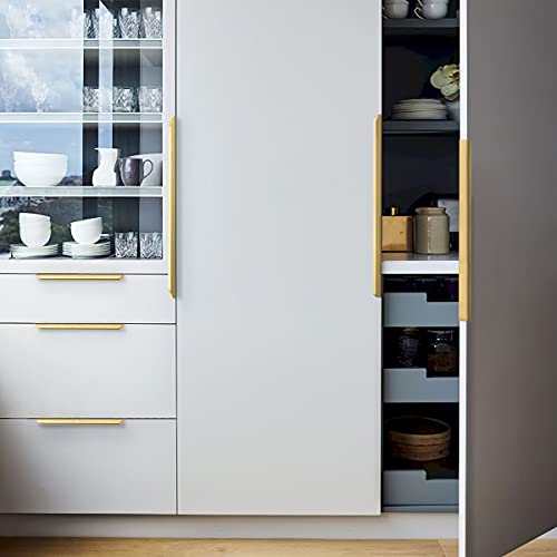 Satanga 10 Pack 10 Inch Hole Center Brushed Brass Cabinet Pulls Aluminum Finger Pull for Cabinets Cupboard Cabinet Pulls Long Drawer Pulls Wardrobe Cabinet Handles Overall 11.81 Inch - color: Gold, size: 10"Hole Center 11.8" Overall Length