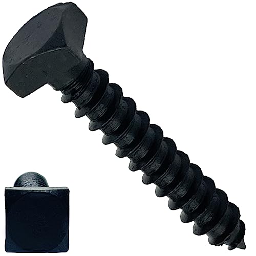 ¼” x 1.5” - Rustic Square Head Lag Wood Screws – Decorative Antique Black Square Drive Lag Bolts – Black Oxide Coating - ¼ in x 1 ½ in - for Hinges, Cabinets & Doors (10, Screws)
