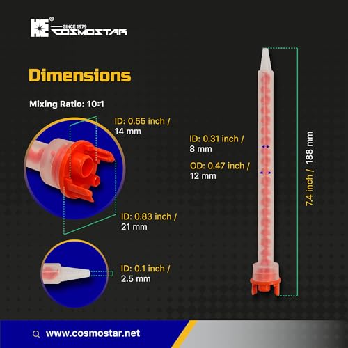 CosmoMix Helical Static Mixer Nozzle Tube Tip, K-System for 4:1/10:1 Mixing Ratio, 2.9 Inches, 16 Elements, 10 Pieces Epoxy Mixing Nozzle Tip For Adhensive Gun (RCF10-08-18S)