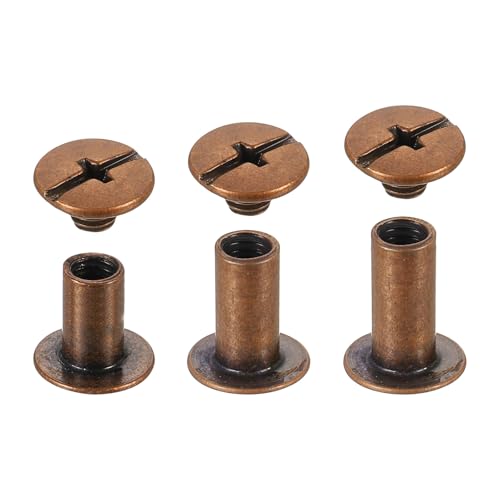 uxcell 75 Sets Chicago Screw Rivets Metal Phillips Head Binding Screws Post Nail Rivet Stud Screw for DIY Leather Belt Bag Craft Bookbinding, 3 Sizes, Copper - color: Copper