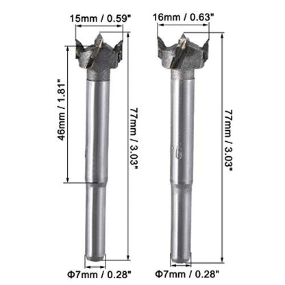 uxcell Forstner Wood Boring Drill Bits 15mm 16mm Dia. Hole Saw Carbide Alloy Steel Tip Round Shank Cutting for Hinge Plywood Wood Tool 2in1 Set - size: 15mm, 16mm