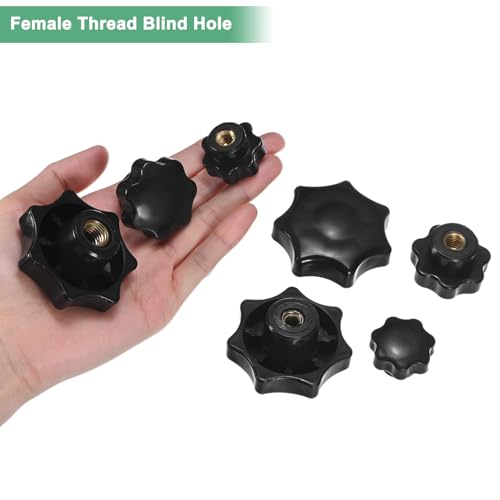 M METERXITY 2-Pack 7 Star Knobs, M8 Female Thread 31mm Seven-Pointed Head Blind Hole Clamping Grip Handles for Machinery/Electronic/Woodworking, Brass Screw-On Threaded Knob [Black] - size: M8x31mm