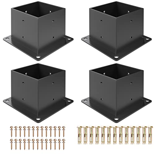 6×6 Post Base 4 Pcs,Deck Post Brackets,Inner Size 5.5"x5.5" Thick Steel Fence Post Anchor Base,Black Powder Coated Heavy Fence Post,for Supports Porch Railing Post Holders Pergola Brackets - size: 4 Pack Post Base 6x6"