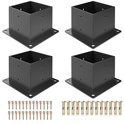 6×6 Post Base 4 Pcs,Deck Post Brackets,Inner Size 5.5"x5.5" Thick Steel Fence Post Anchor Base,Black Powder Coated Heavy Fence Post,for Supports Porch Railing Post Holders Pergola Brackets - size: 4 Pack Post Base 6x6"