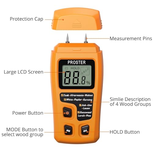 Proster Wood Moisture Meter 4 Modes 0-99.9% for Wood/Paper/Firewood