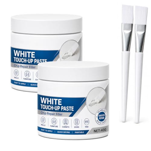 White Touch Up Paste with Brushes, White Wood & Wall Repair Filler Cream