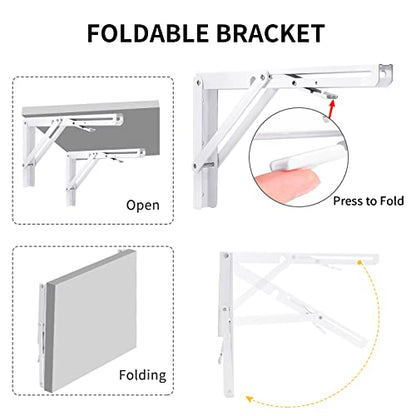 YUMORE Folding Shelf Brackets, 12 Inch Heavy Duty L Bracket, White, 2 Pack - color: White, size: 12 Inch