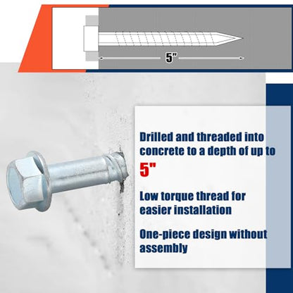 Tandefio 40 Pack 1/2" X 5" Concrete Anchors and Screw Kits Galvanized - size: 1/2" X 5"