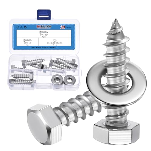 10 Pcs Hex Head Lag Screws 3/8" x1-1/2 Silver - color: Silver, size: 3/8"x1-1/2"