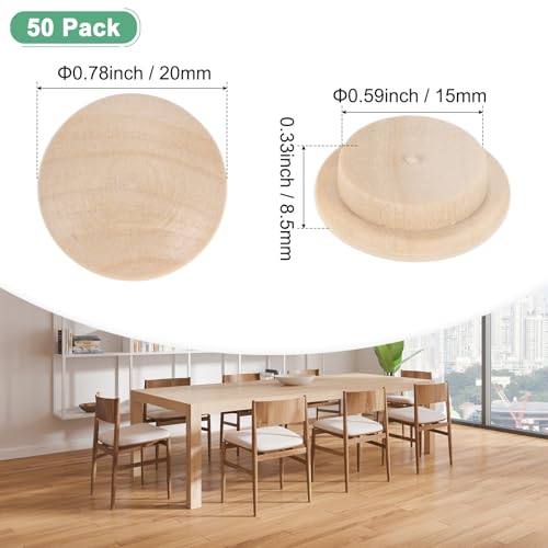 M METERXITY 50-Pack Wood Plugs for Screw Holes, 20 x 15mm Beech Button Wood Top Plugs for Furniture/Stair/Chair/Craft, Flat Head Decorative Wooden Cover - size: 20x15mm