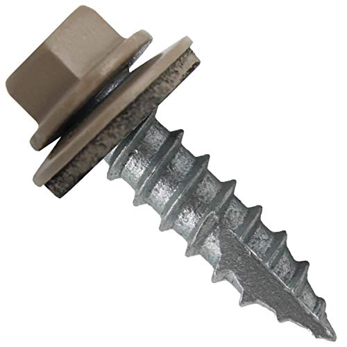 14 x 1 Buckskin Metal Roofing Screws - Hex Washer Head- Self-Starting/Tapping - EPDM Washer. 1 x 250 Count Bag - 250 Screws - color: BUCKSKIN, size: 1"