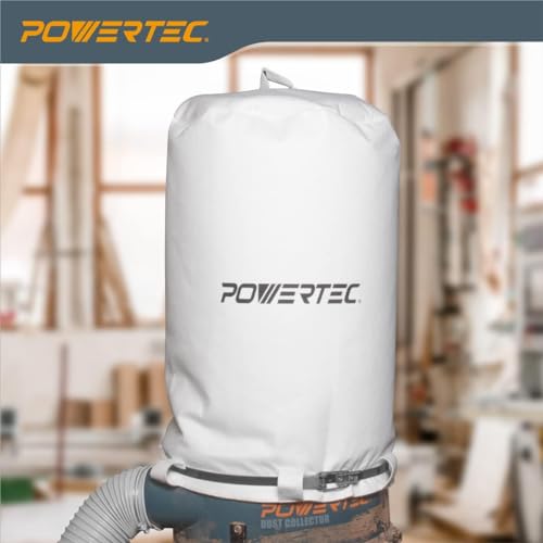 POWERTEC 70426 Dust Collector Bags and Clamp Set | 21" x 31" x 1 Micron Filter Upper Bag with 19-1/8 Inch Band Clamp and 5pc Clear Plastic Dust Collection Bags 20" x 43" - style: Dust collector bag set + band clamp