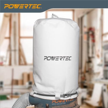 POWERTEC 70426 Dust Collector Bags and Clamp Set | 21" x 31" x 1 Micron Filter Upper Bag with 19-1/8 Inch Band Clamp and 5pc Clear Plastic Dust Collection Bags 20" x 43" - style: Dust collector bag set + band clamp
