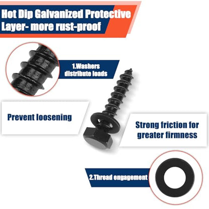 Tandefio 100 Pack 1/4''X 2'' Lag Bolts Screw with Washer Galvanized, Black - size: 1/4''x 2''