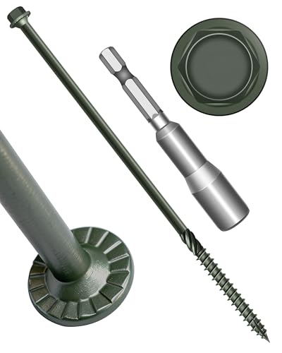 50Pcs #14 x 8 Deck Screws Hex Flanged Head Lag Screw Bolts, Epoxy Coated Rust Resistant Exterior Structural Wood Screws 8 Inch, Hex Socket Included Green Outdoor Decking Screw for Wood Fence - size: 14 x 8"