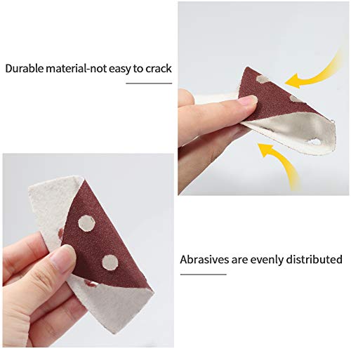 SPEEDWOX 50 Pcs Triangle Sanding Pads Hook and Loop 150 Grit Oscillating Sanding Pad 90mm 6 Holes Fit 3-1/2 Inches Oscillating Multi Tool Detail Sander Sandpaper Triangle Sanding Discs Sanding Tool - style: 150 Grit