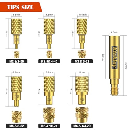 513 Metric Threaded Inserts with Heat Set Insert Tips, M2 M2.5 M3 M4 M5 M6 Female Thread Knurled Nuts Assortment Kit, for Plastic and 3D Printing Components - size: M2 M2.5 M3 M4 M5 M6