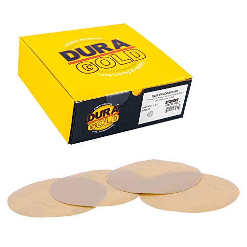 Dura-Gold Premium 6" Gold Sanding Discs, 600 Grit, Hook & Loop, Box of 50 - size: 600-Grit