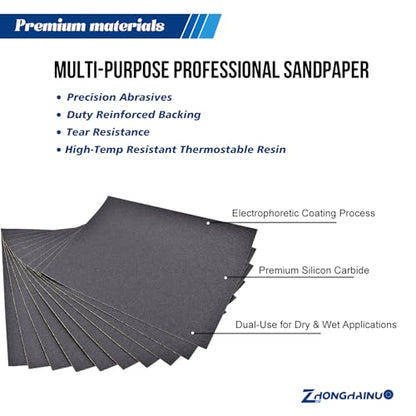 10-Sheets 1000 Grit Sandpaper, 9 x 11 Inch Wet Dry Sand Paper Assortment Pack, Silicon Carbide Abrasive Sanding Sheets for Automotive Car Paint Metal Wood Furniture Crafts Polishing - size: 9x11 inch, style: 1000Grit 10 Pcs