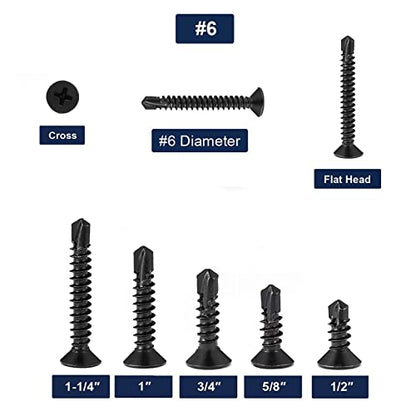 #6 x 3/4" Sheet Metal Screws 100Pcs 410 Stainless Steel Flat Head Fast Self Tapping Screws Black Oxide by SG TZH - size: #6 x 3/4"