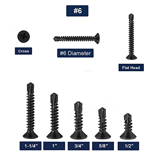 #6 x 1/2" Sheet Metal Screws 100Pcs 410 Stainless Steel Flat Head Fast Self Tapping Screws Black Oxide by SG TZH - size: #6 x 1/2"