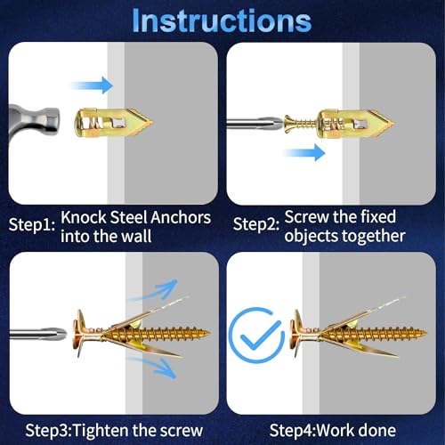 120 Pcs Self Drilling Drywall Anchors with Screws Kit, 3 Sizes Heavy Duty Metal Expansion Bolts, Sheetrock Anchors & Drywall Grip Anchors and Screws, No Pre-Drilling for Hollow Walls