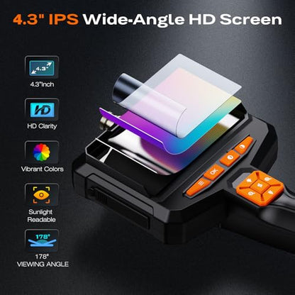 1920P HD Endoscope Camera with Light, 4.3" IPS Handheld Borescope - size: 4.3" Handheld Borescope-ES05X