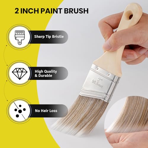Mister Rui 3-Pack 2 Inch Angled Paint Brushes, Sash Brushes for Trim & Wall - size: 3PCS, 2" Short