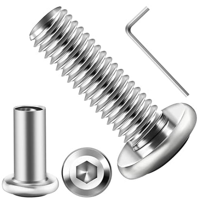 Mywish 10Sets M6 x 20mm Flat Head Hex Socket Cap Screws Bolts and Barrel Nuts Kit, 304 Stainless Steel Furniture Connector Bolts, Metric M6 Countersunk Binding Screws for Crib Cabinet with Hex Spanner - size: M6 x 20mm