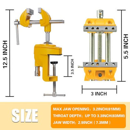 MAXMAN Bench Vise, 360° Cast Steel Swivel Base, 3 inch Multi-Purpose Clamp - color: Yellow