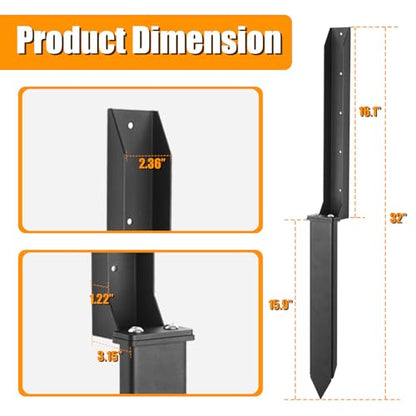 Thickened Fence Post Repair Kit, Steel Fence Post Anchor, Fence Post Repair Stakes for Repairing Tilted Broken Wooden Fence Post(2 Pack,Black)
