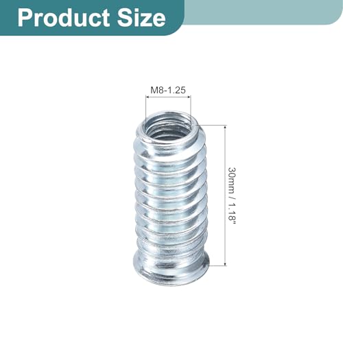 uxcell 20Pcs Threaded Inserts, M8-1.25x30 Zinc Plated Carbon Steel Hex Socket Drive Screw-in Nut Threaded Inserts for Wood Working Tool and Accessories - size: M8-1.25x30mm