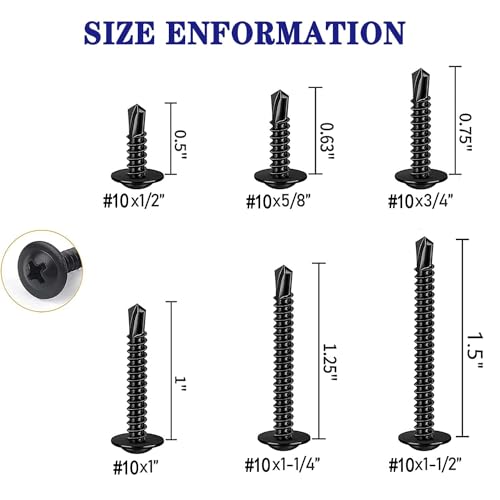 100pcs #10x1/2 Black Phillips 410SS,High-Strength Self-Drilling Screws. - color: BLACK, size: #10x1/2"