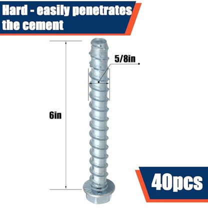 Tandefio 40 Pack 5/8 x 6 Concrete Anchors and Screw Kits Galvanized - size: 5/8" X 6"