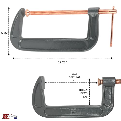 ATE Pro. USA - 6 PC Heavy Duty Steel C-Clamp Set | 3", 4", 6", 8" Iron Alloy - Clamps for Brake, parts assembly, fastening, welding, woodwork, metal work, auto - T rotary handle - DIY Projects