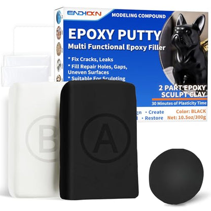 Epoxy Putty, Endhokn 10.5oz/300g Black Putty Stick Fix Leaks, Cracks and Fill Holes, Sculpting, Modeling, Epoxy Sculpt Clay for Metal, Ceramics, Plastic, Wood, Tile, Concrete