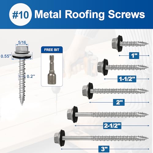 #10×1-1/2Inch Metal Roofing Screws 320-PCS Hex Head Rustpert Coating Screws - size: #10×1-1/2