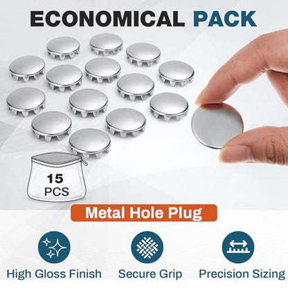 Hicarer 15 Pack Fit 1/2"(12.7mm) Hole Metal Hole Plugs - color: Silver, size: 1/2 Inch (12.7 Mm)