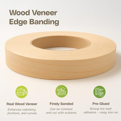 Edge Supply Maple Pre-Finished 1-1/2 in x 50 ft Roll with a Clear Lacquer UV Finish – Pre-Glued Iron On Real Wood Veneer Edging – Edge Banding Tape with Hot Melt Adhesive, Ideal for Furniture & DIY. - color: Maple Pre-Finished, size: 1-1/2 in x 50 ft