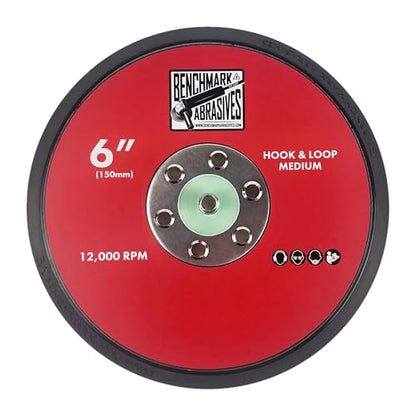 Benchmark Abrasives 6" Dual Action Random Orbital Sander Backing Pad for Hook and Loop Discs Used for Sanding Finishing Polishing Buffing Compatible with All DA Sanders - size: 6"