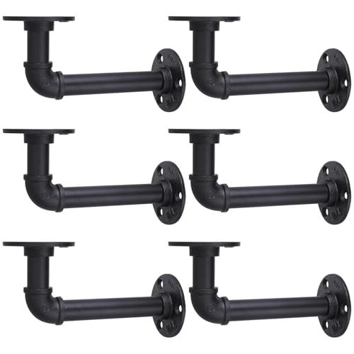 MUZIK 6Pcs 7"×4" L Pipe Shelf Bracket, Heavy Duty Wall Mount, DIY Shelving - size: 7*4 Inch, style: 6 Pack