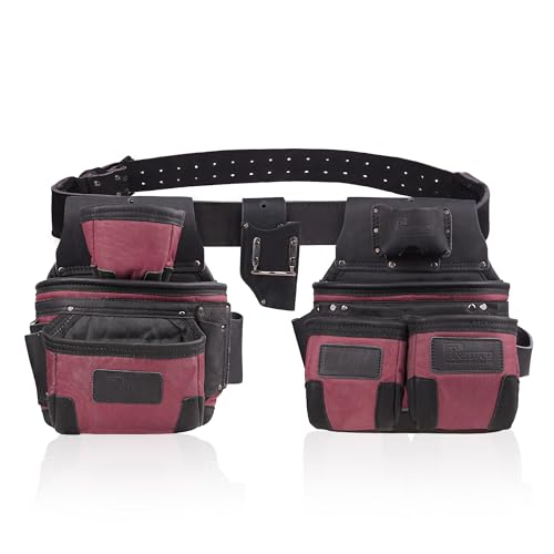 Nylon and Leather Tool Belt | Framing Tool Bags | Nylon Tool Pouch | Carpenter Tool Belts | Construction | Framers | Electrician Tool Belt (Maroon 1650) - color: Maroon 1650