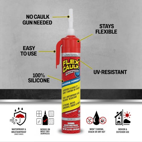 Flex Caulk Silicone Waterproof Sealant, Clear, 6.5 oz, 1-Pack - style: Silicone, Clear, 6.5 oz, 1-Pack