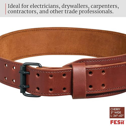FESA Men's Leather Tool Belt - Handcrafted Top Grain Leather Tool Pouch Belt for Carpenters & Other Trade Professionals - color: Cherry - 3" Wide - L