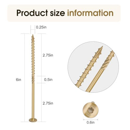 Lag Screws 6 Inch, Structural Wood Screw #14x 6, 50-PCS Heavy Duty Construction Screw, Rust Resistant, Washer Head, Black Coated Exterior Wood (50, Bronze, #14 x 6) - color: Bronze, size: #14 x 6"